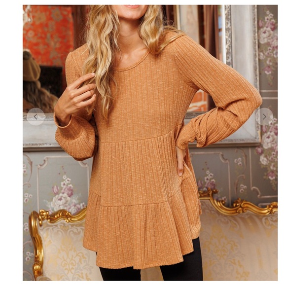 #18 Solid knit fabric boho babydoll top - Picture 3 of 7